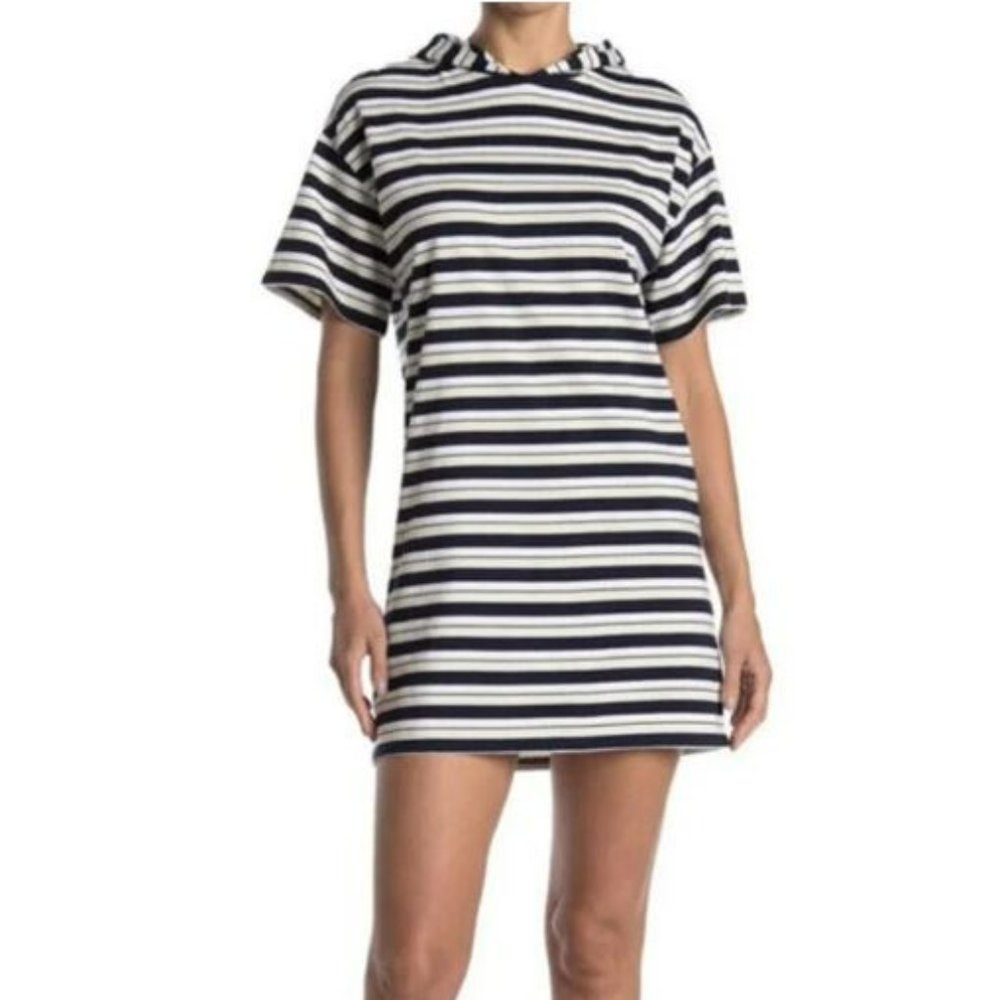 Abound Navy-Ivory Hooded Mia Striped T-Shirt Dress Size M
